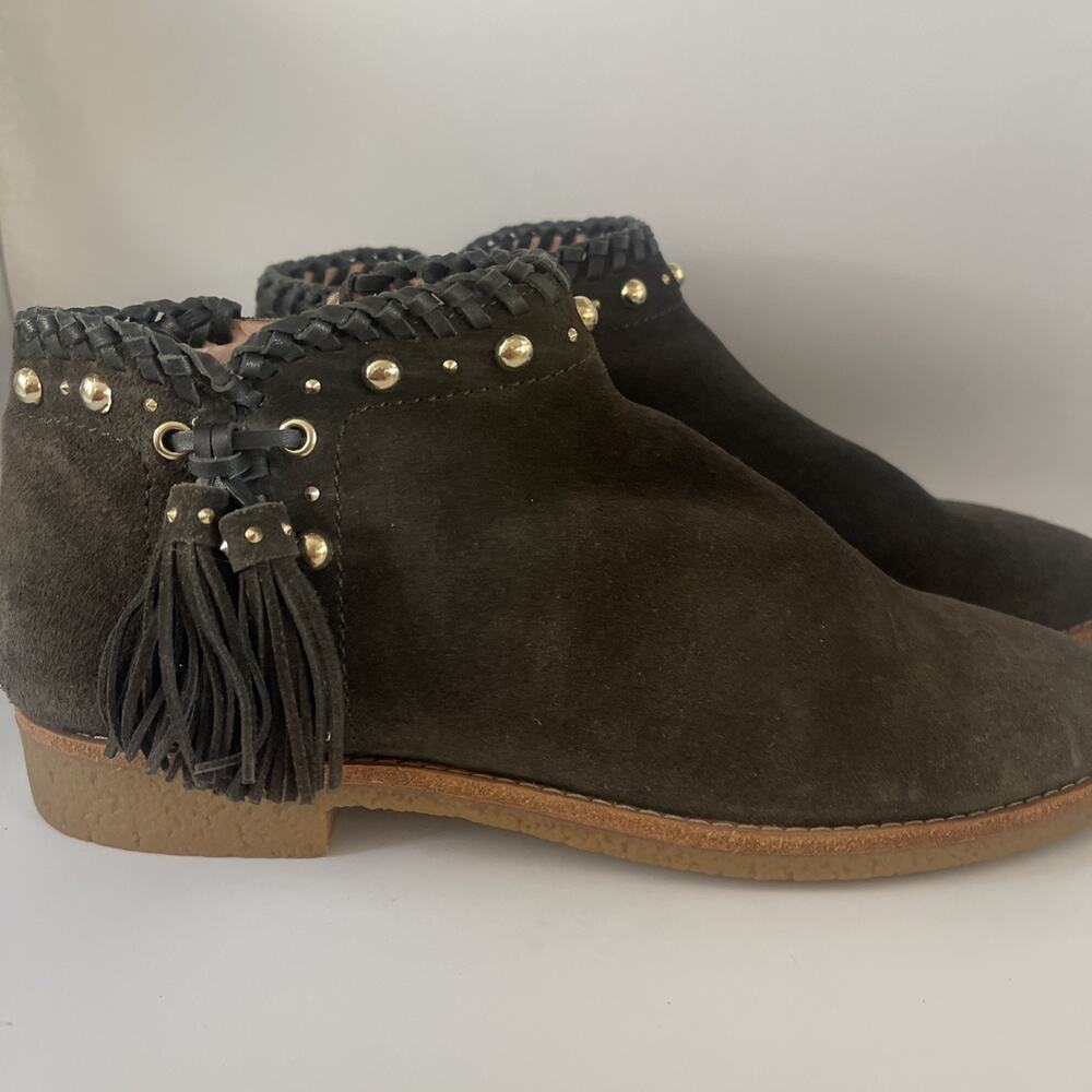 Dark Olive Green Suede KATE SPADE Bellamy Tasseled Ankle Boots 8M used
